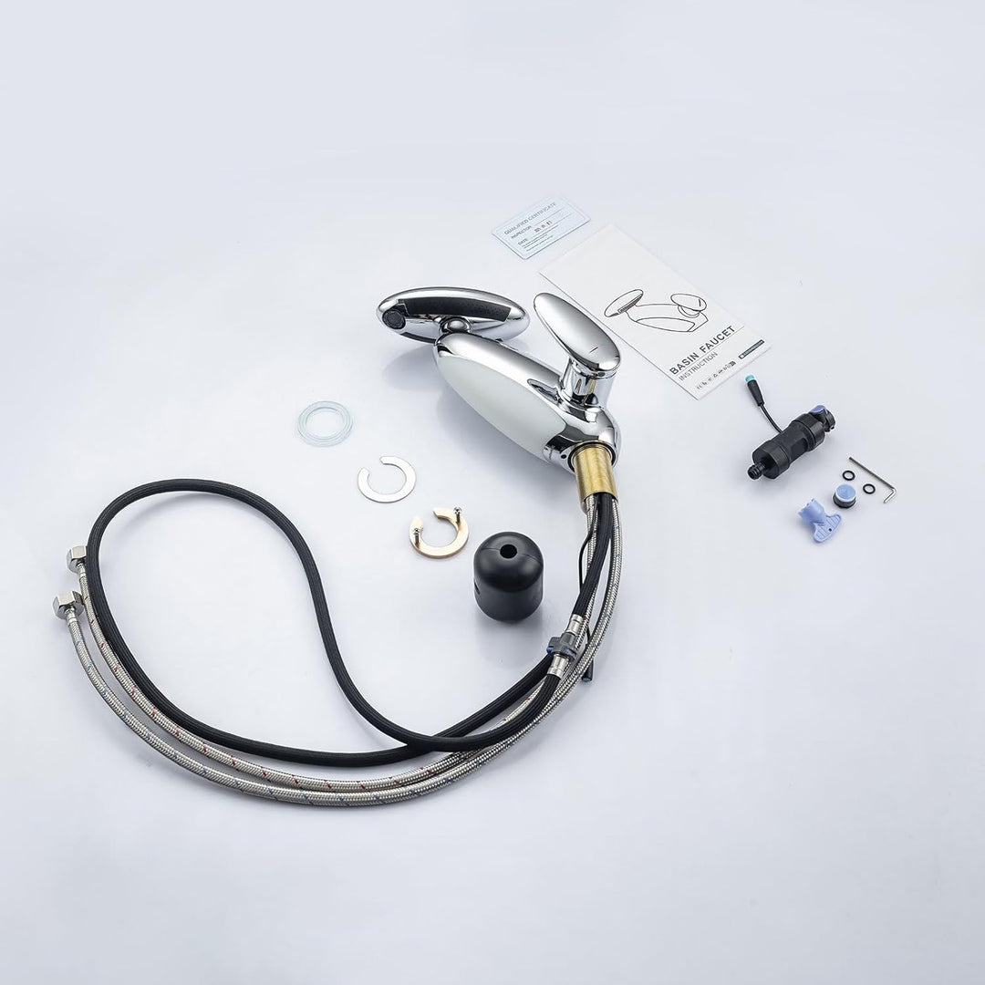 LED Wasserhahn Bad Mit Ausziehbar,Waschtischarmatur Mit 4 Wasserstrahlarten,Chrom