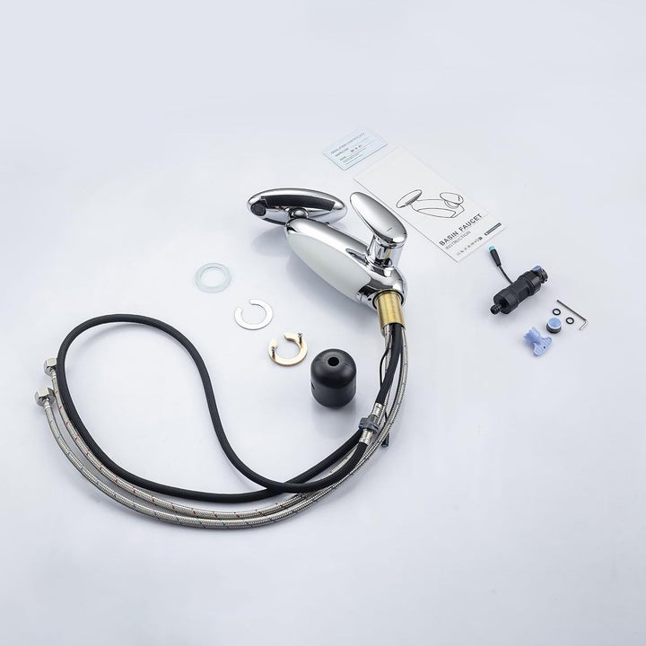 LED Wasserhahn Bad Mit Ausziehbar,Waschtischarmatur Mit 4 Wasserstrahlarten,Chrom