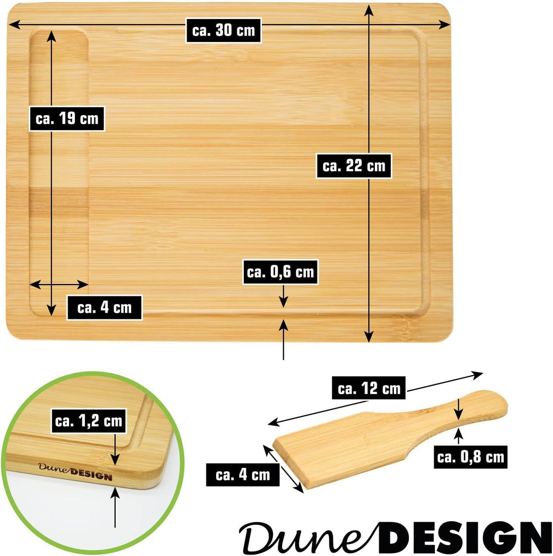 DuneDesign 2 Personen Raclette Teller Set mit Spachtel - 30x22 Raclette Brettchen Holz Spatel - Racl