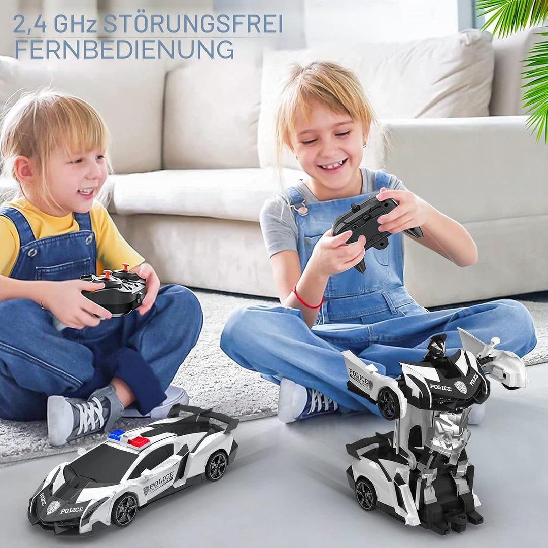 Ferngesteuertes Auto, 2 in 1 Transformator Ferngesteuerte Roboter Kinder Auto 360° Drehung RC Polize