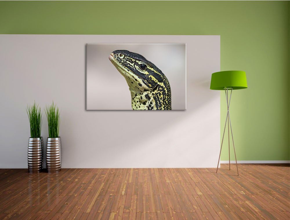 Pixxprint wachsamer Leguan auf Leinwand, XXL riesige Bilder fertig gerahmt mit Keilrahmen, Kunstdruc