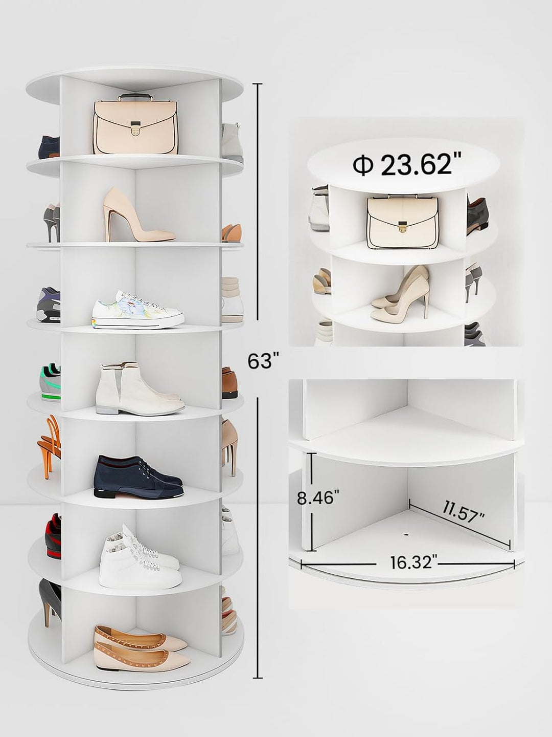 7 Etage Drehbares Schuhschrank, 360-Grad-Schuhregal 28 Paar Aufbewahrung, Rundes Karussell, Vertikal