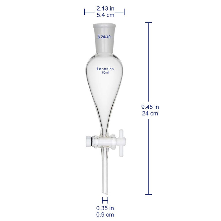 Labasics 60ml Borosilikatglas Konischer Scheidetrichter mit PTFE-Absperrhahn, Separatory Funnel 60 m