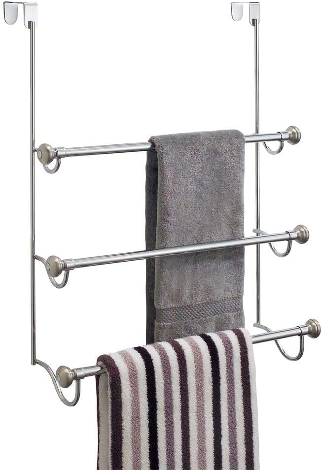 iDesign 79150EU York Handtuchhalter zum Hängen über die Duschwand, zweifarbig Gebürstetem Edelstahl