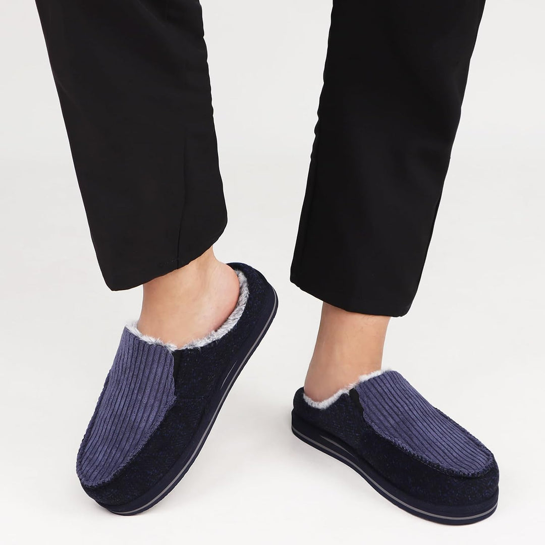ONCAI Hausschuhe Herren Komfort Pantoffeln Plüsch Streifen Hüttenschuhe Wärme Cord Flauschig Slipper