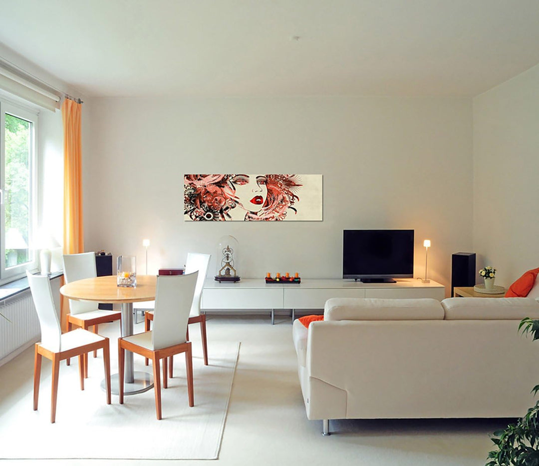 Paul Sinus Art Panoramabild auf Leinwand und Keilrahmen 150x50cm Malerei Mädchen Gesicht Portrait Bl