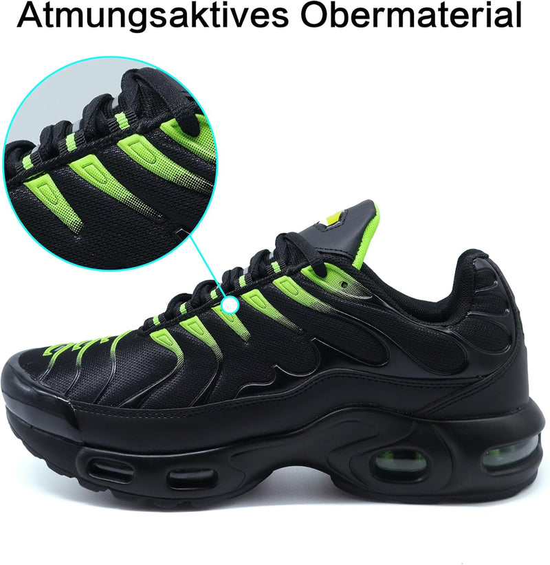 Procity Unisex Damen Herren Dämpfung Sneaker Sportschuhe leichte Laufschuhe 42 EU Black Green, 42 EU