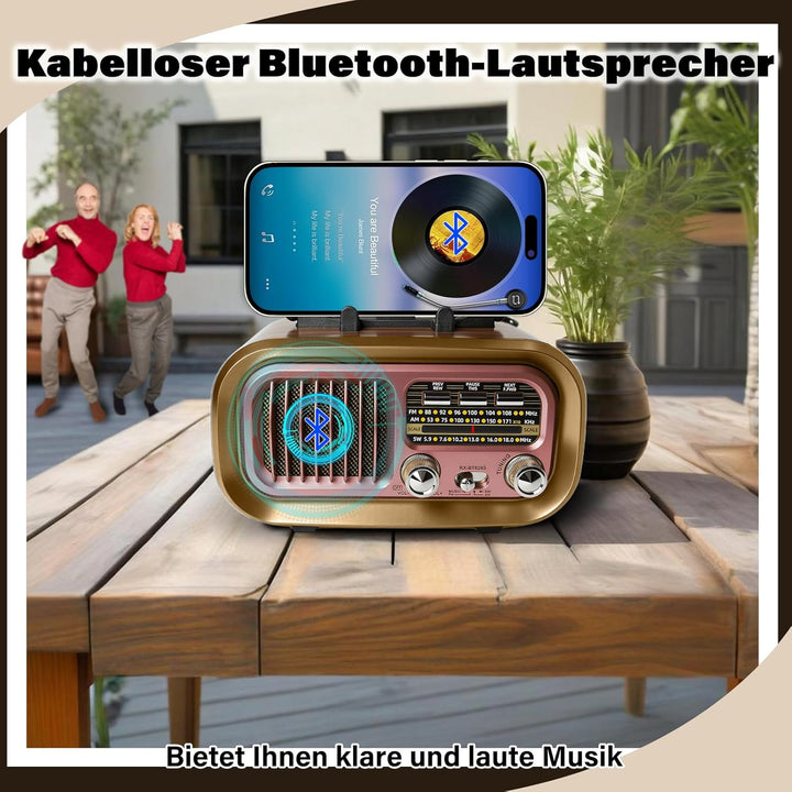 Retro Radio mit mit Solarzelle, AM/FM/SW Klein Radio Batteriebetrieben und Küchenausführung 1200mAh
