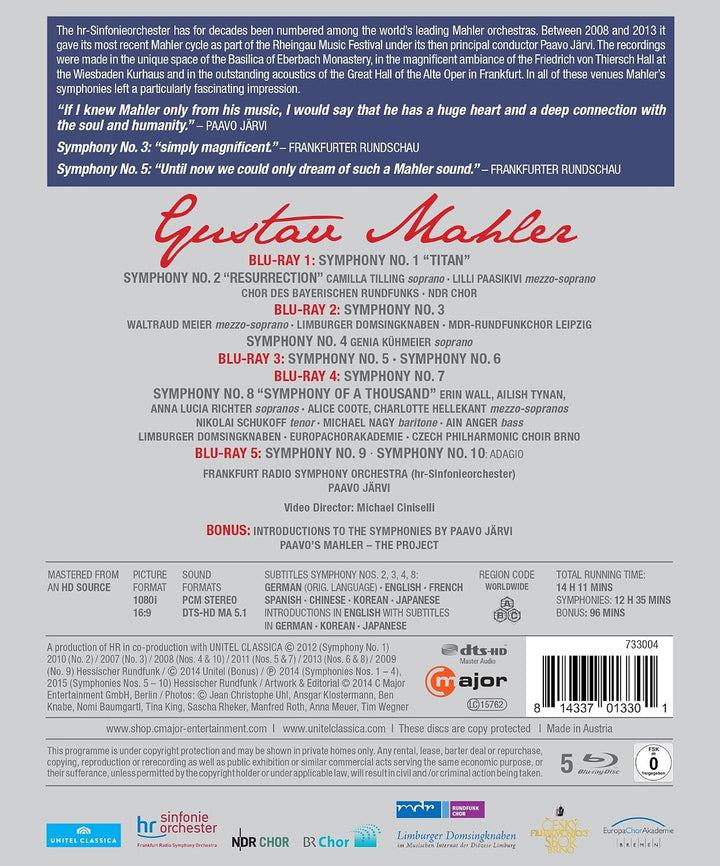 Mahler: Sämtliche Sinfonien (Paavo Järvi), Blu-ray