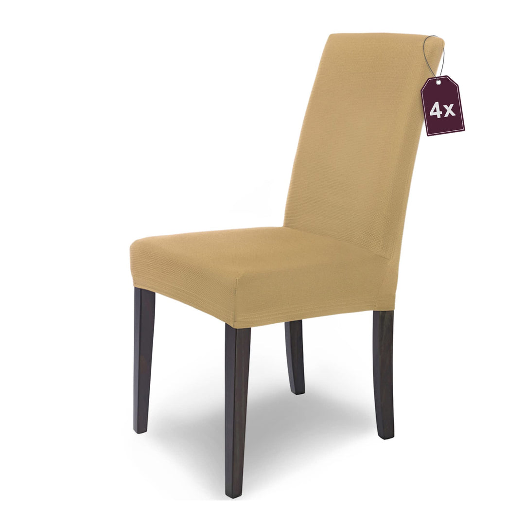 SCHEFFLER-Home Stuhlhussen Stretch Mia/Stretch Stuhlhussen Beige 4er Set/Microfaser Stuhl Bezug wasc