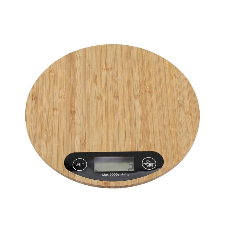 Küchenskala, 2 * AAA 5kg/1g Batterie Bambus Runde Elektrische Küchenwaage LED Anzeige, Digitale Küch