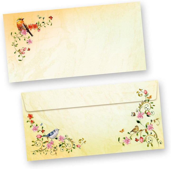 TOSKANA Briefpapier mit Umschlag Set Blumen und Vögel 100 Sets Motivpapier Schreibpapier bunt A4 Fra