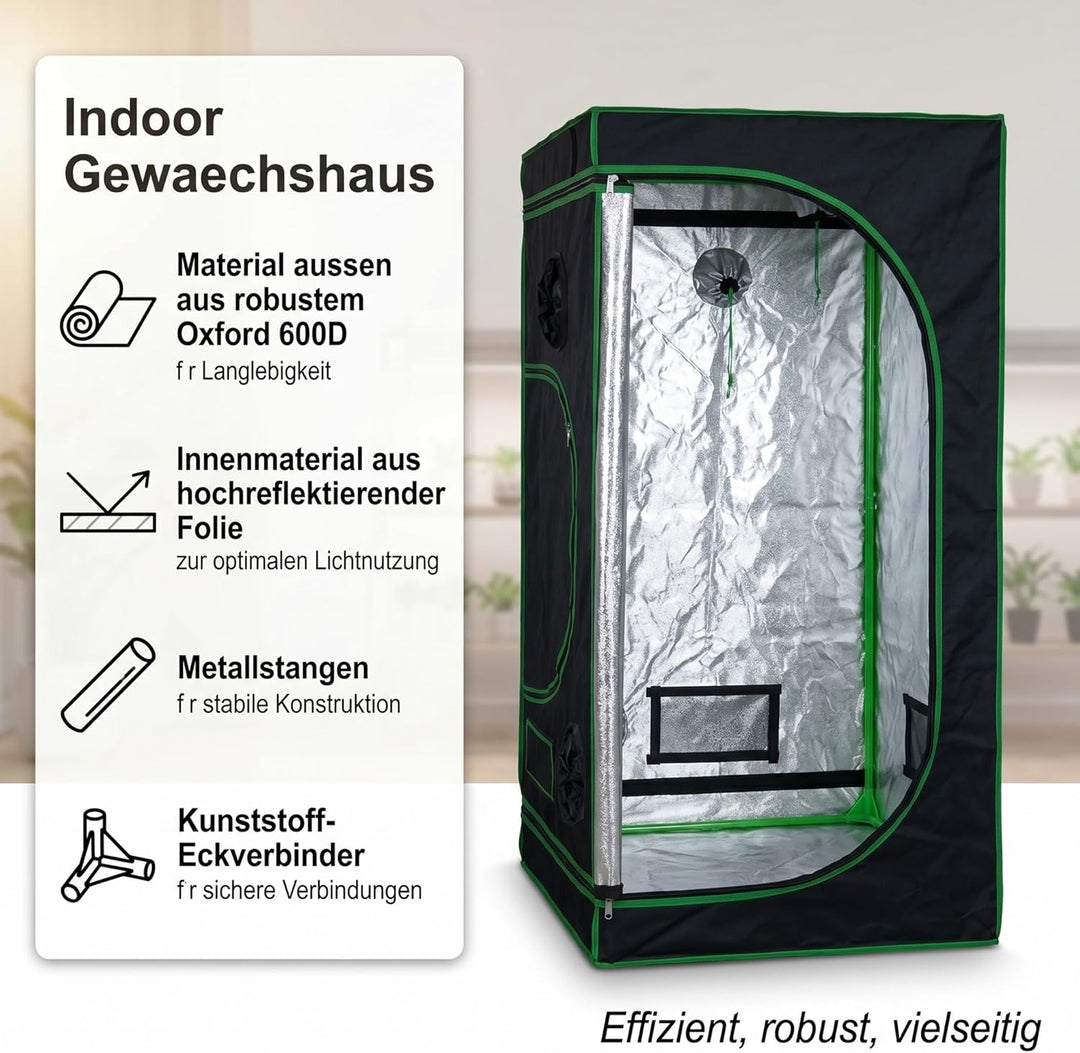 Mucola Growzelt Zuchtzelt mit 3-in-1 Messgerät 120x120x200 cm Schwarz | Lichtdichtes 600D-Gewebe, In