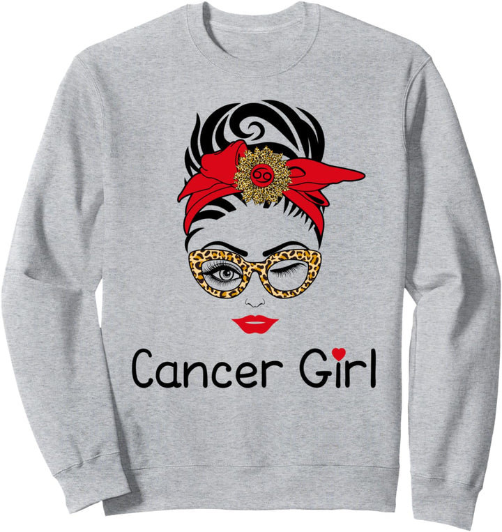 Krebs-Mädchen-Hemd-Leopard-Sonnenblumen-Sternzeichen-Geburts Sweatshirt