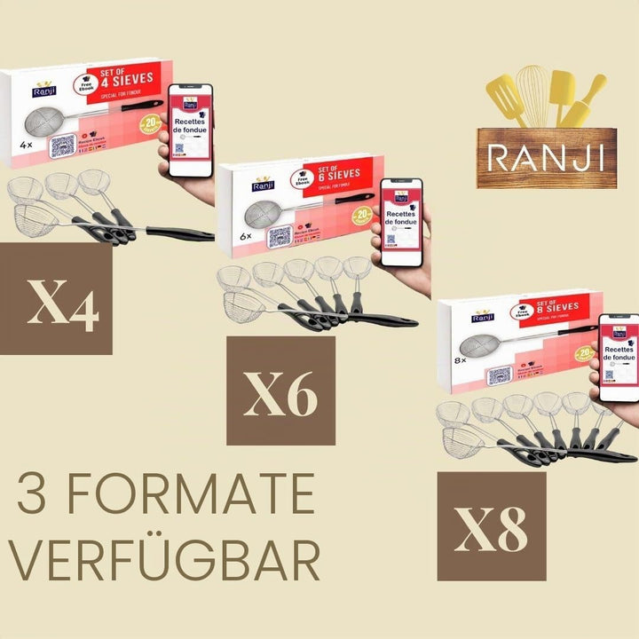 Ranji® Kescher für Fondue, Edelstahl, Pflegeleicht, perfekt für geschmolzene Abende (6 Stück)