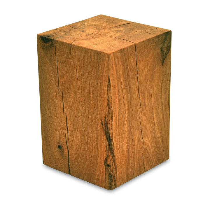 ms factory Holzblock Eiche Massiv - Handgefertigter Holzklotz - Rustikale Holzsäule - Beistelltisch