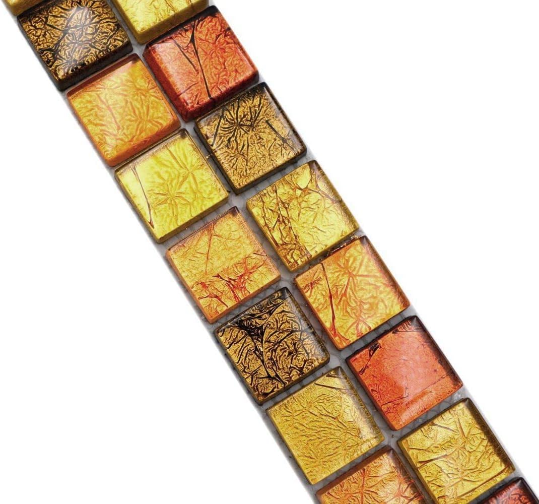 Fliesen Bordüre MosaikMosaikfliese Glasmosaik gold orange Struktur Küchenrückwand Duschwand | 10 Mos