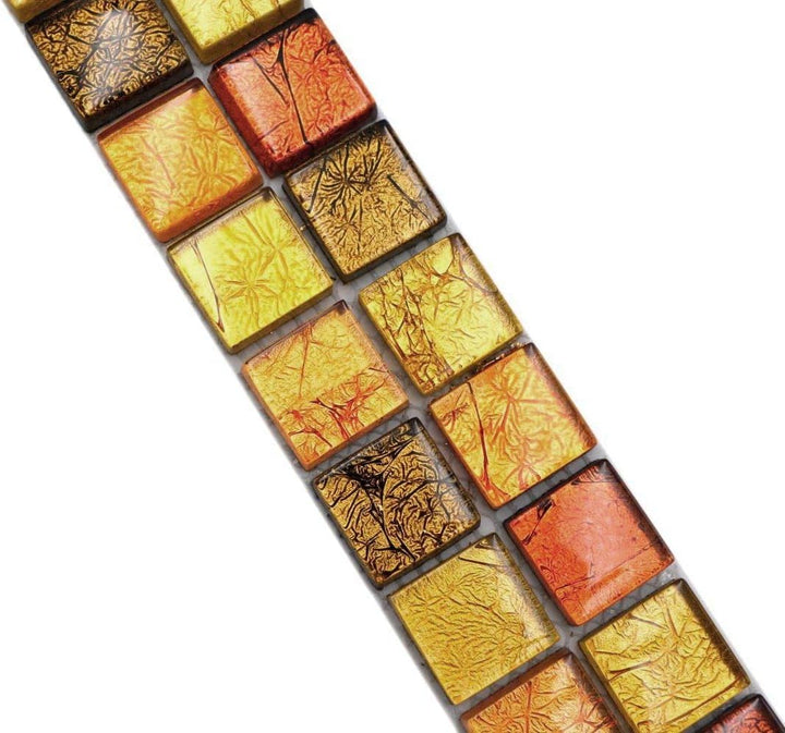 Fliesen Bordüre MosaikMosaikfliese Glasmosaik gold orange Struktur Küchenrückwand Duschwand | 10 Mos