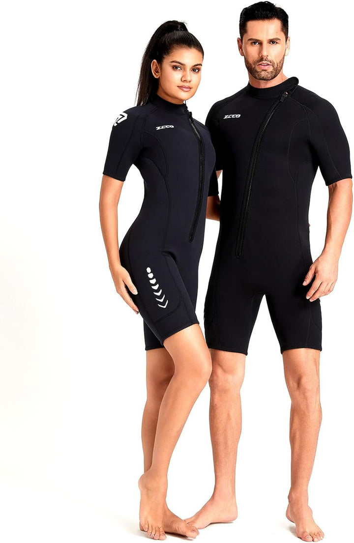ZCCO Herren Shorty Neoprenanzuge 3 mm Neopren Damen Frontreissverschluss Tauchanzug zum Tauchen Schw