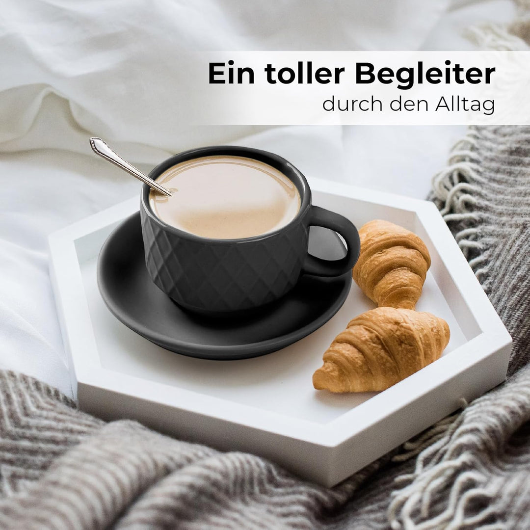 MIAMIO – 6 x 75 ml Espresso Tassen/Espressotassen Set mit Ständer Steingut Keramik - Palmanova Kolle
