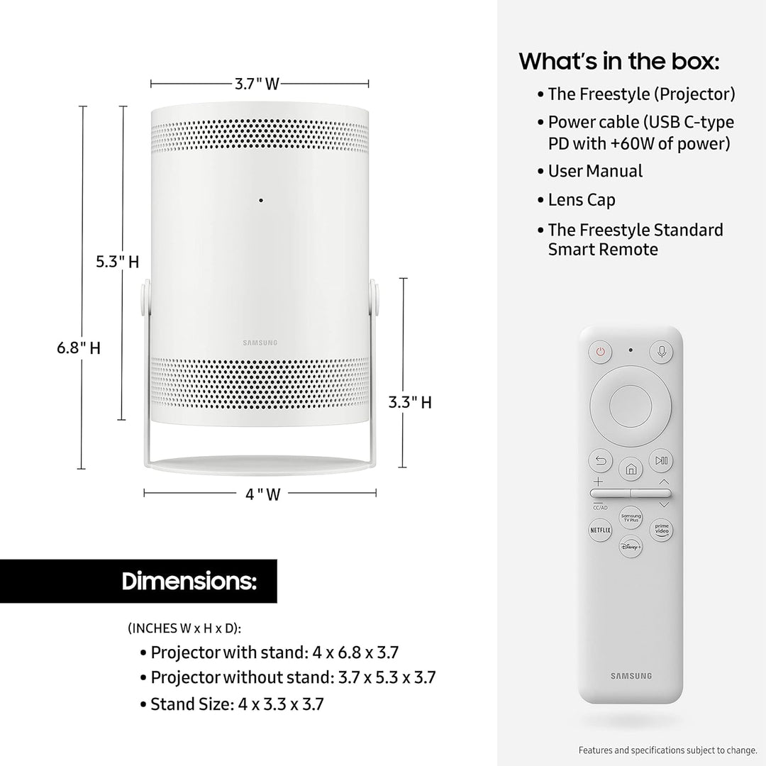 SAMSUNG The Freestyle FHD HDR Smart-Projektor für Innen- und Aussenbereich, 76,2 cm – 254 cm (30 Zol
