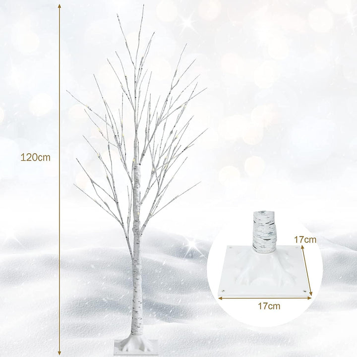 RELAX4LIFE Weisser Weihnachtsbaum Künstlich 120cm, LED Lichtbaum Birkenoptik, Christbaum mit 48 warm