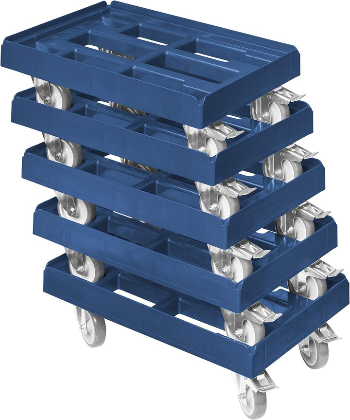 5 Stück Transportroller für Kisten 60 x 40 cm mit 2 Bremsen in blau