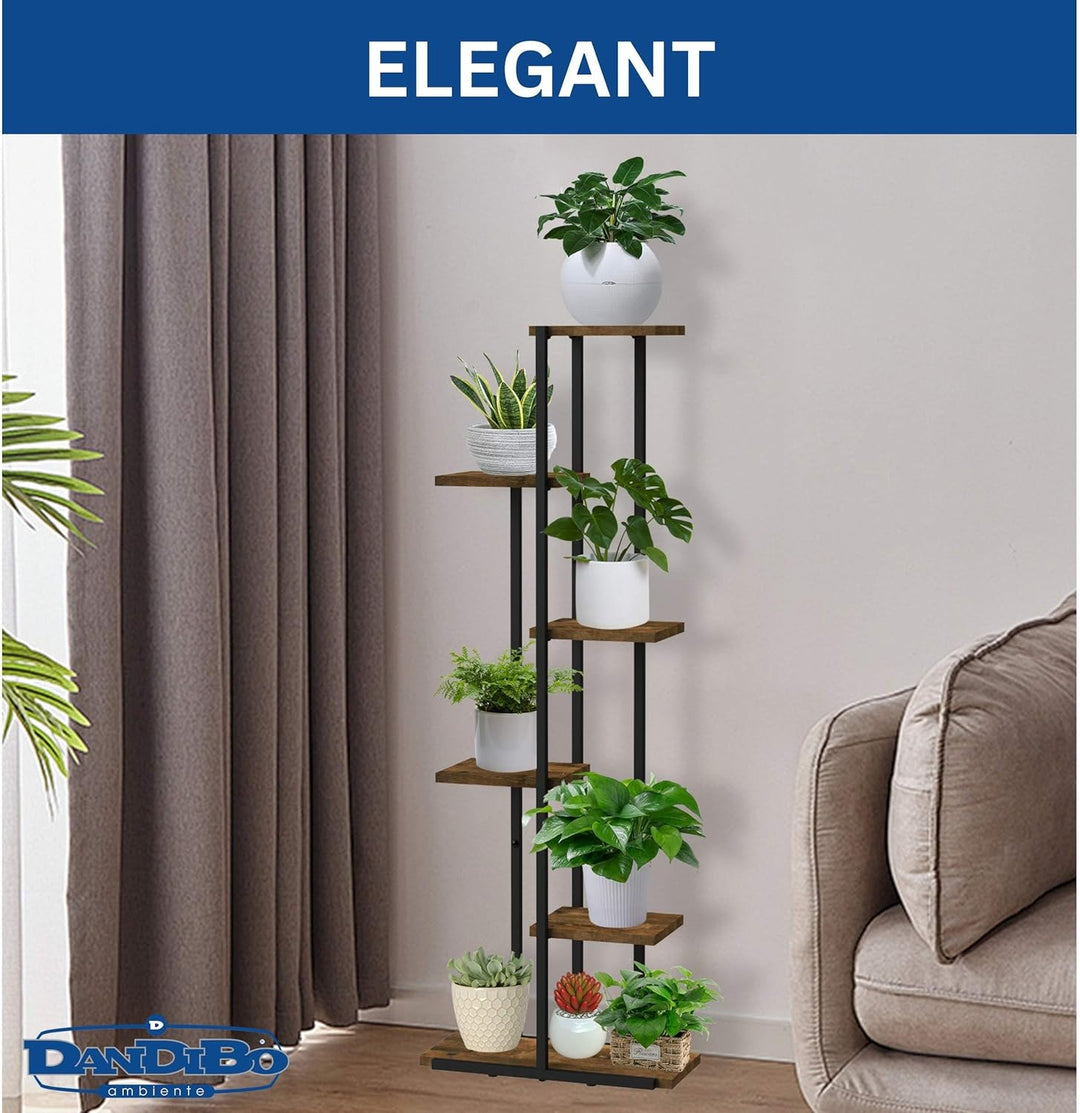 DanDiBo Blumenregal Indoor Metall Schwarz 6 Etagen Holz 96581 Blumentreppe Pflanzenständer Modern Bl