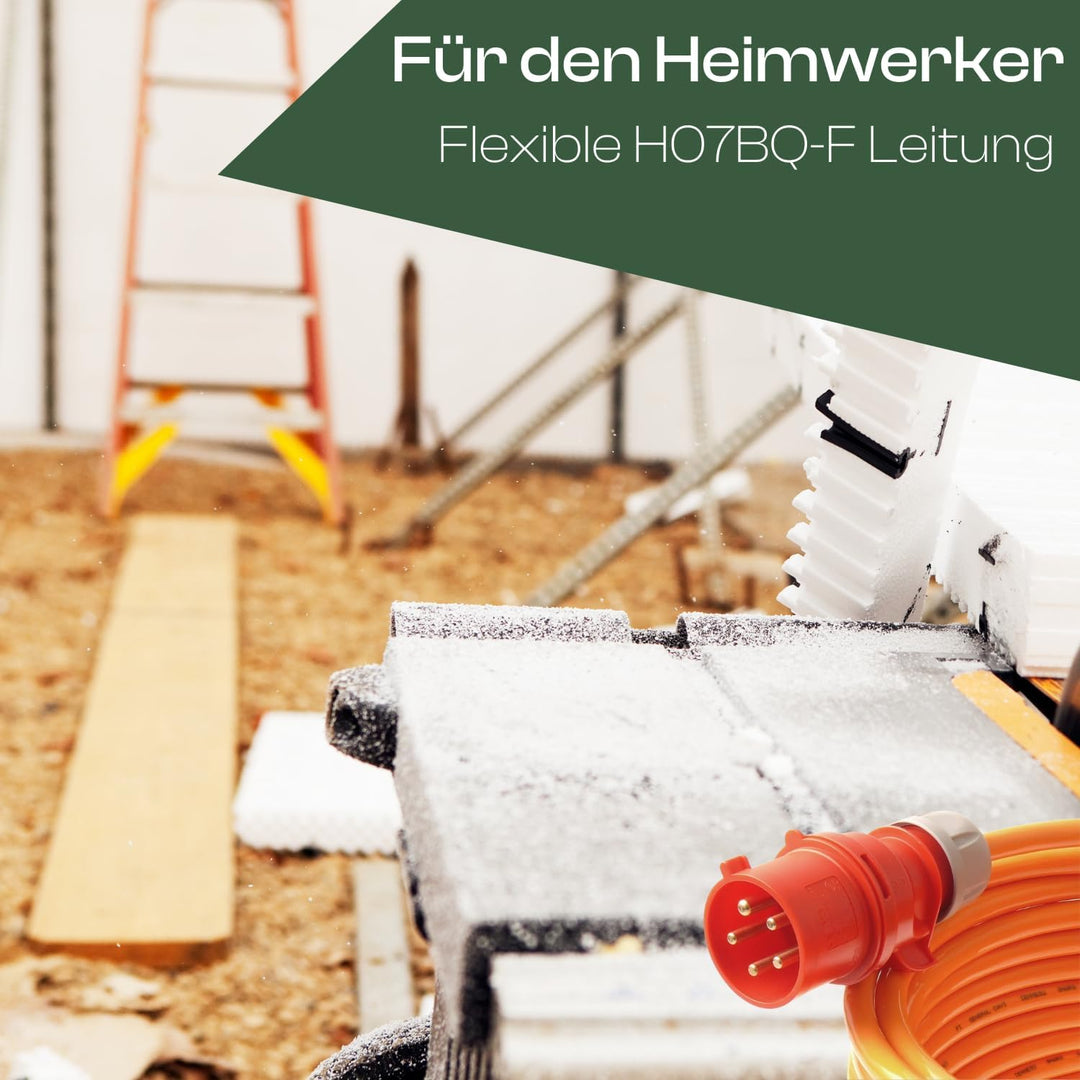 netbote24 CEE Starkstromkabel Verlängerungskabel Pur Leitung H07BQ-F 32A 400V 5g6 5x6 mm² 10m Orange