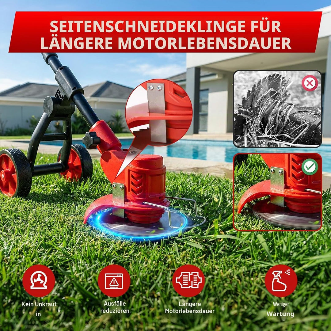 Rasentrimmer mit Akku 21V,4 in 1 Rasenkantenschneider mit 2 × 2,0 Ah Batterie und Ladegerät,90°Drehk