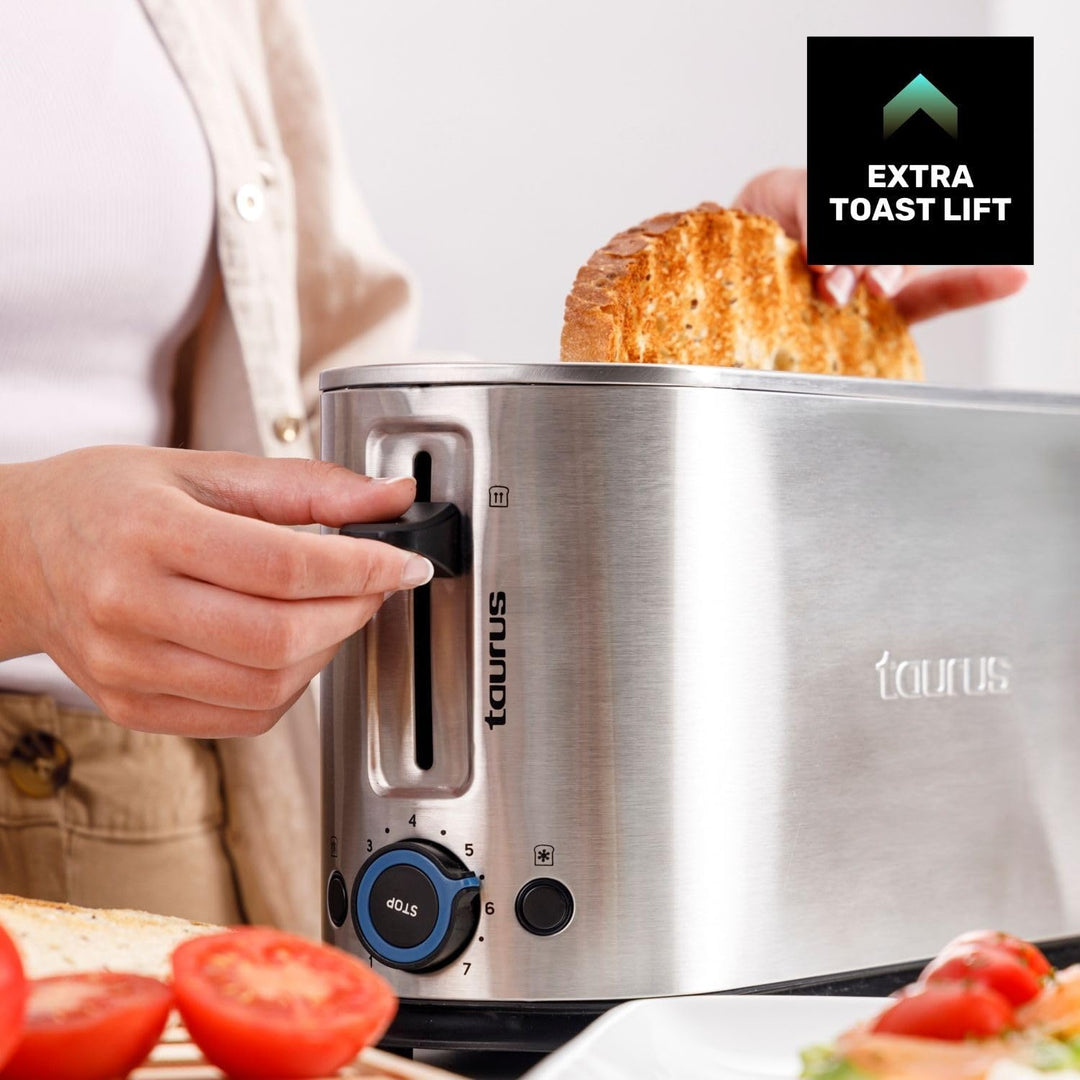 Taurus - Toaster Mytoast Legend 1000W | Edelstahlgehäuse | Extra grosser Schlitz 260x42 mm | 7 Bräun