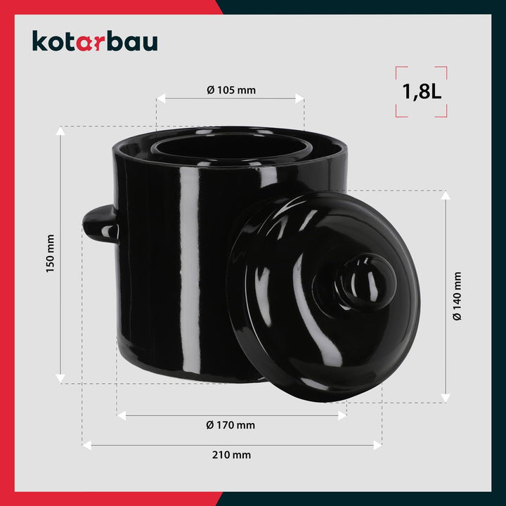 KOTARBAU® Gärtopf Steinzeugtopf Steingut 1,8 l Kimchi Behälter Rumtopf Tontopf Sauerkrauttopf Tontop