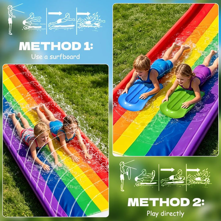 Wasserrutsche Garten, 4.8x1.4M Doppel Wasser Rutsche, Wasserspielzeug Wasserrutschmatte mit 2 Bodybo