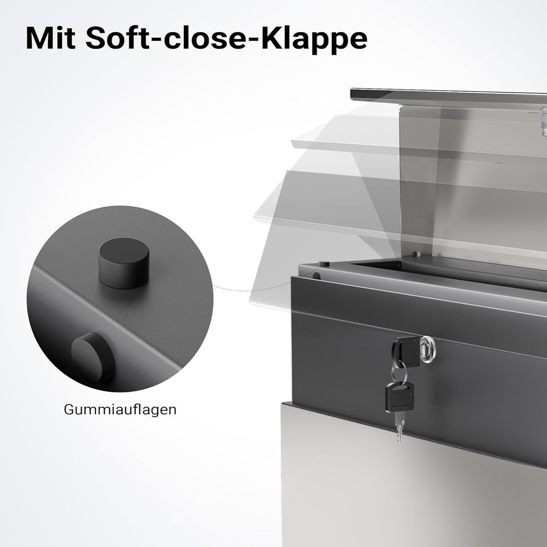 Wiltec Standbriefkasten mit Zeitungsrolle in Silberfarben 395 x 142 x 1150 mm aus Stahl, Briefkasten