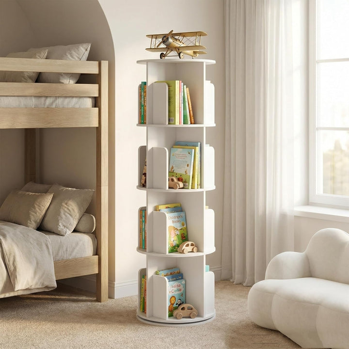 Drehbares Bücherregal Kinder, 360° Drehbar, 4 Ebenen, Spielzeugregal, Kinder Regal geeignet für Kind