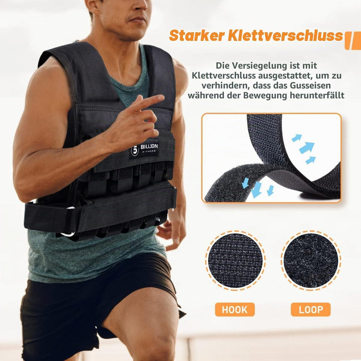 5BILLION FITNESS Monstervest Gewichtsweste von 1kg-20 Kg Gewicht Warnwesten für Gewicht Training Kra