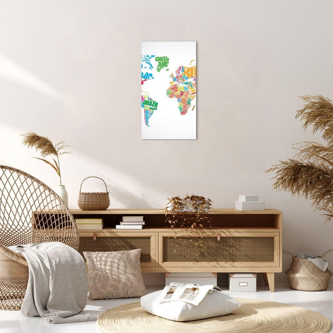 Bilder auf Leinwand Karte Worte Welt Geographie Leinwandbild mit Rahmen 45x80cm Wandbilder Dekoratio