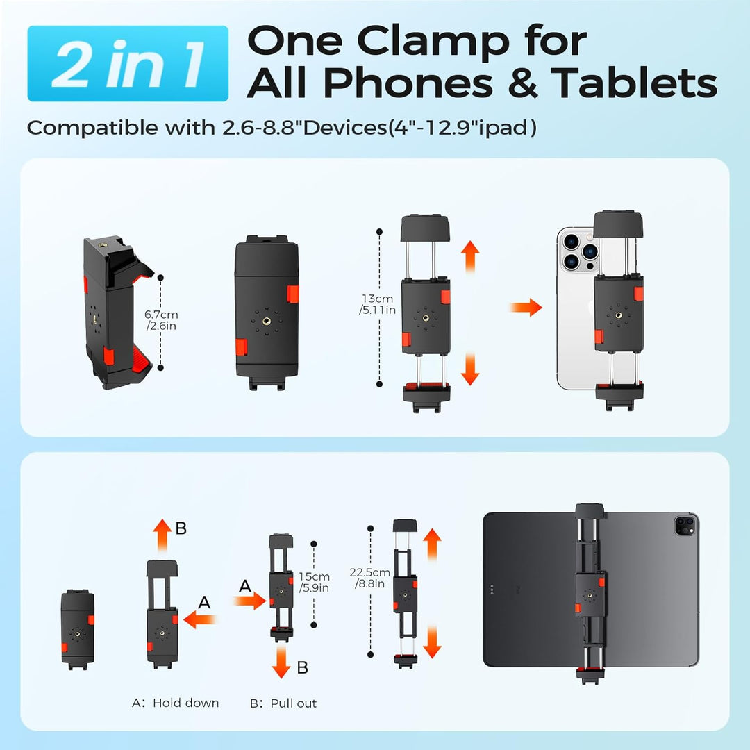 MACTREM 170 cm Aluminium Handy Stativ, Kamera Stativ für Smartphone iPad iPhone Tablet mit 2-in-1 Ha