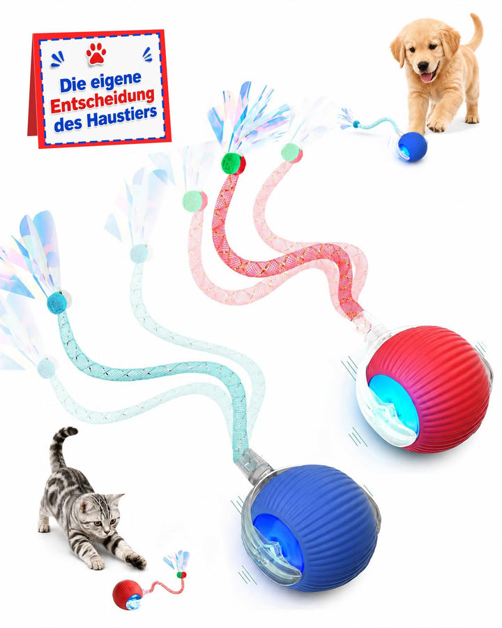 Interaktives Katzenspielzeug 2 Stück elektrisch Ball LED 3 Spielmodi | Ball mit Schwanz,selbstbeschä