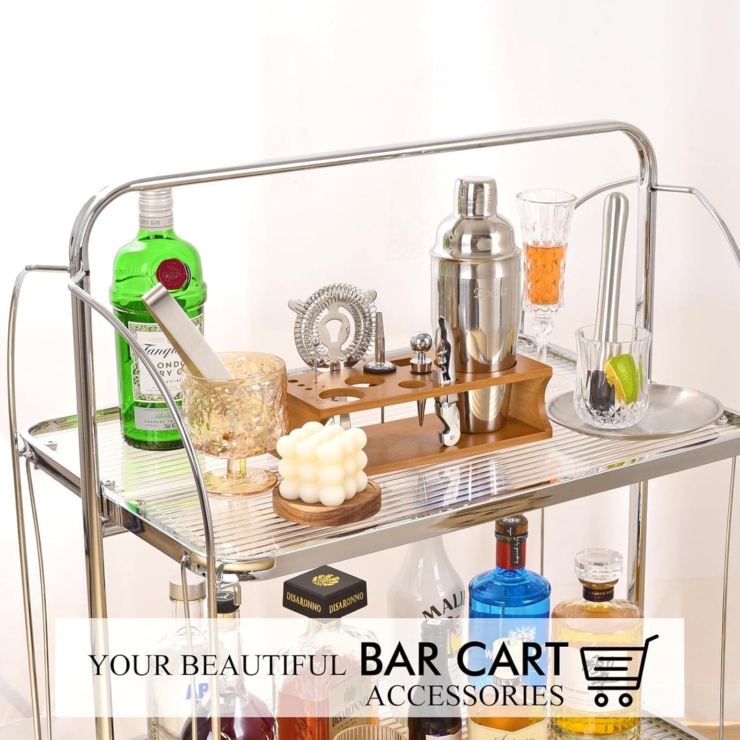 Cocktail Shaker Set mit Bambus Ständer & Rezeptbuch, Edelstahl 750ml Bar Cocktailset Cocktailshaker
