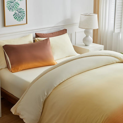 OLDBIAO Bettwäsche 155x220 cm 2er Set, Beige - Braun Farbverluaf Design, Weich Pflegeleicht Mikrofas