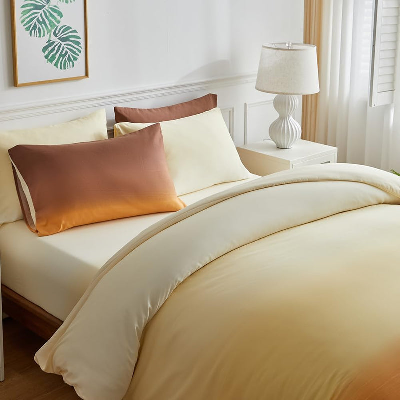 OLDBIAO Bettwäsche 155x220 cm 2er Set, Beige - Braun Farbverluaf Design, Weich Pflegeleicht Mikrofas