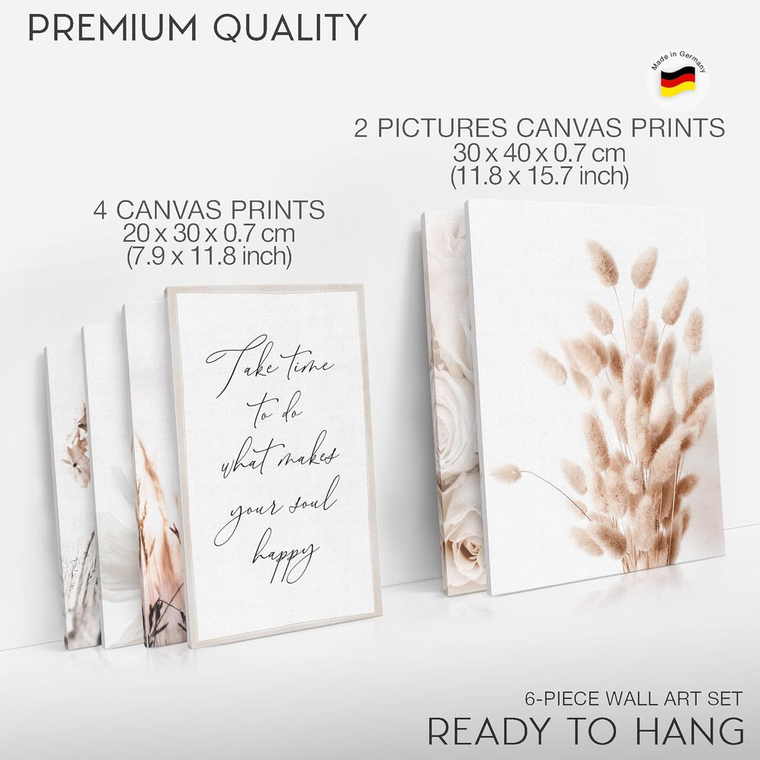 Novart Bilder Set - AUFHÄNGFERTIG - KEIN EXTRA RAHMEN BENÖTIGT - Boho Blumen Modern Beige - Wohnzimm