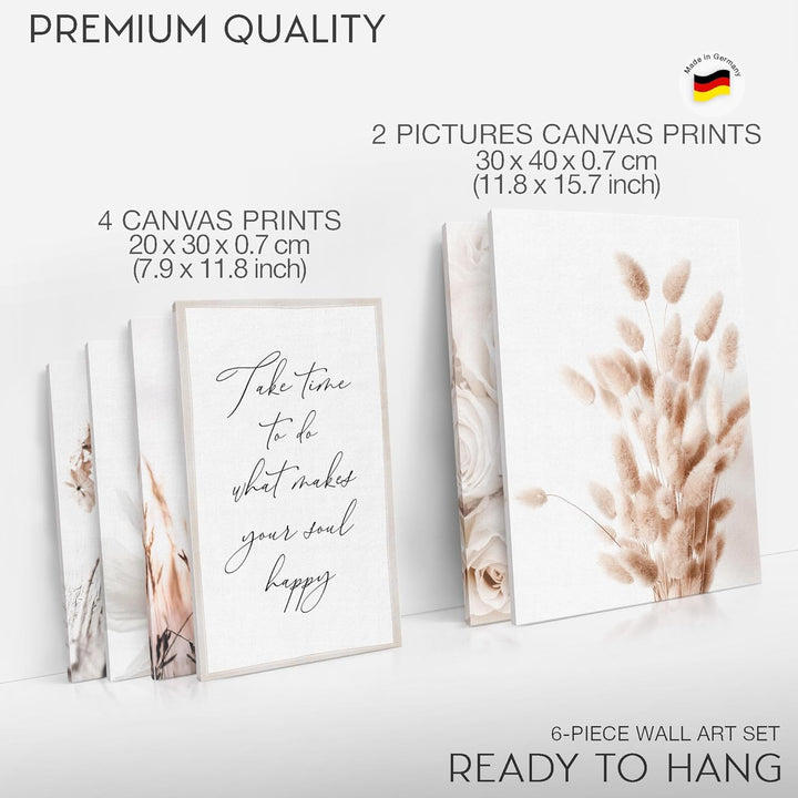 Novart Bilder Set - AUFHÄNGFERTIG - KEIN EXTRA RAHMEN BENÖTIGT - Boho Blumen Modern Beige - Wohnzimm