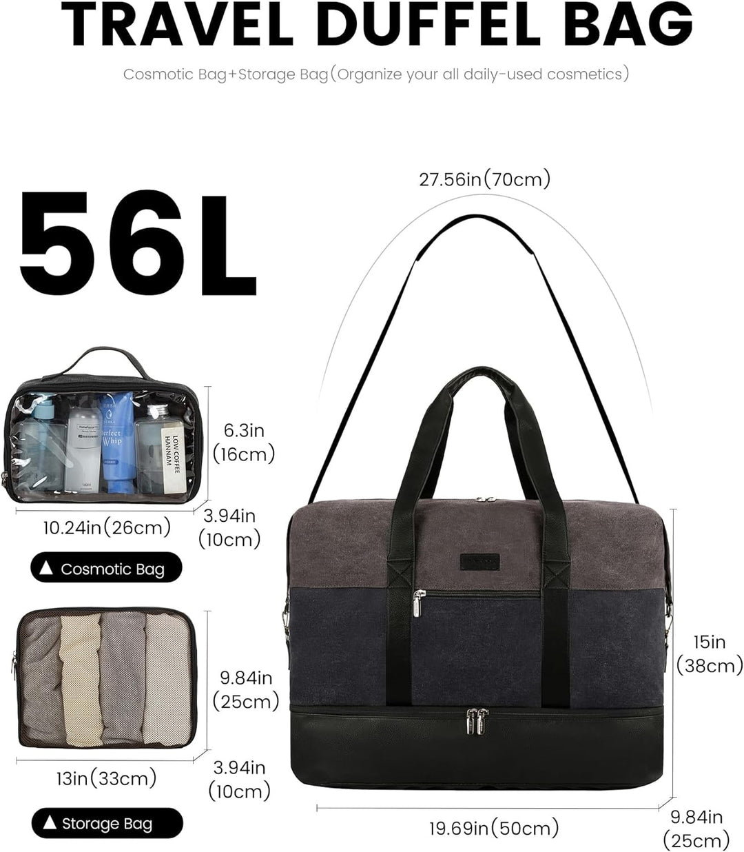 LOVEVOOK Reisetasche Weekender Herren Gross, 56L Handgepäck Tasche Für Flugzeug, Sporttasche Duffle
