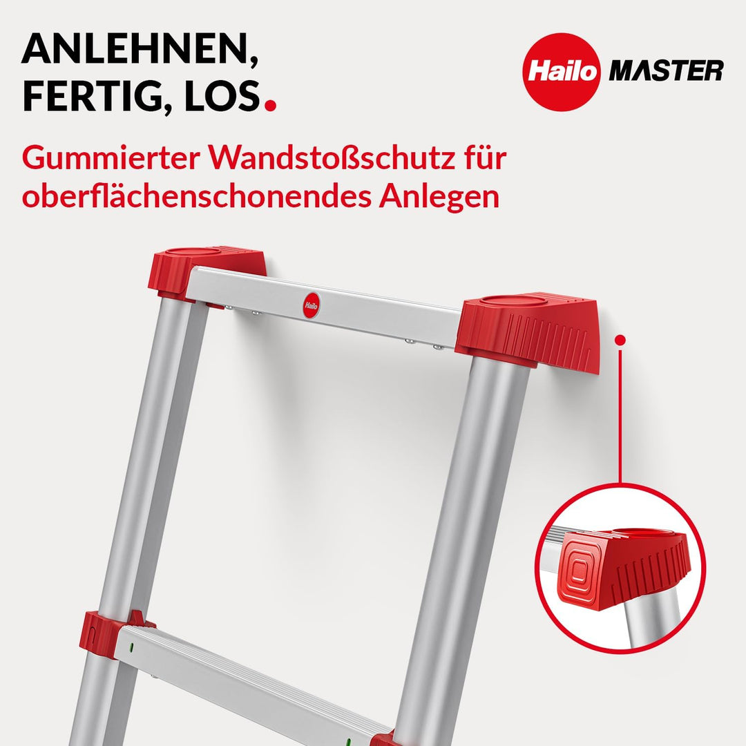 Hailo T100 FlexLine Sicherheits-Teleskopleiter - ausziehbare Leiter aus Aluminium mit bis zu 11 Stuf