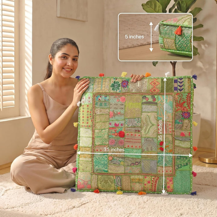 THE ART BOX 88 x 88 x 12 cm, Vintage-Patchwork, grosses Outdoor-Kissen, grosses Hundebett, Gartendek