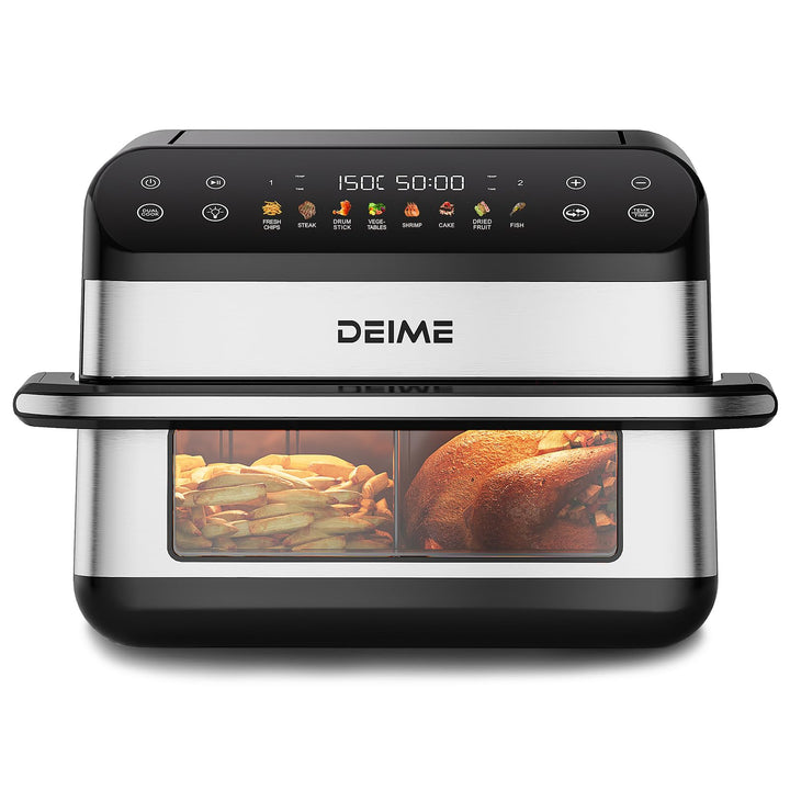 DEIME Dual Zone Air 10L Double 2400W Large Capacity Oven Air Fryers Healthy Cooker with 8 Preset, La
