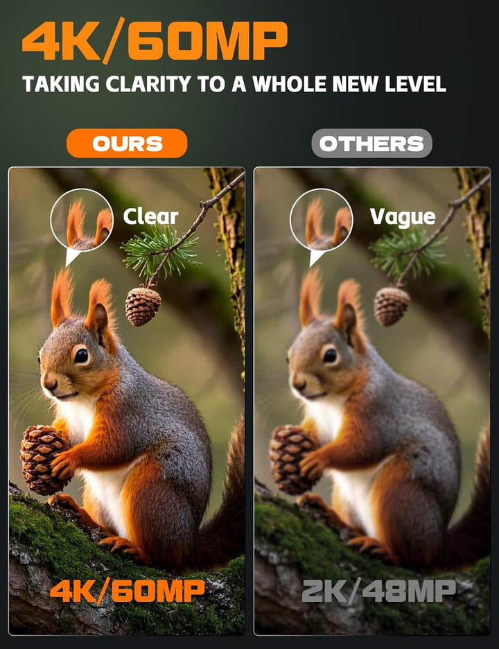 Wildkamera mit Handyübertragung App, 4K 60MP HD Solar WLAN Wildkamera, 5200mAH Akku, Wildtierkamera