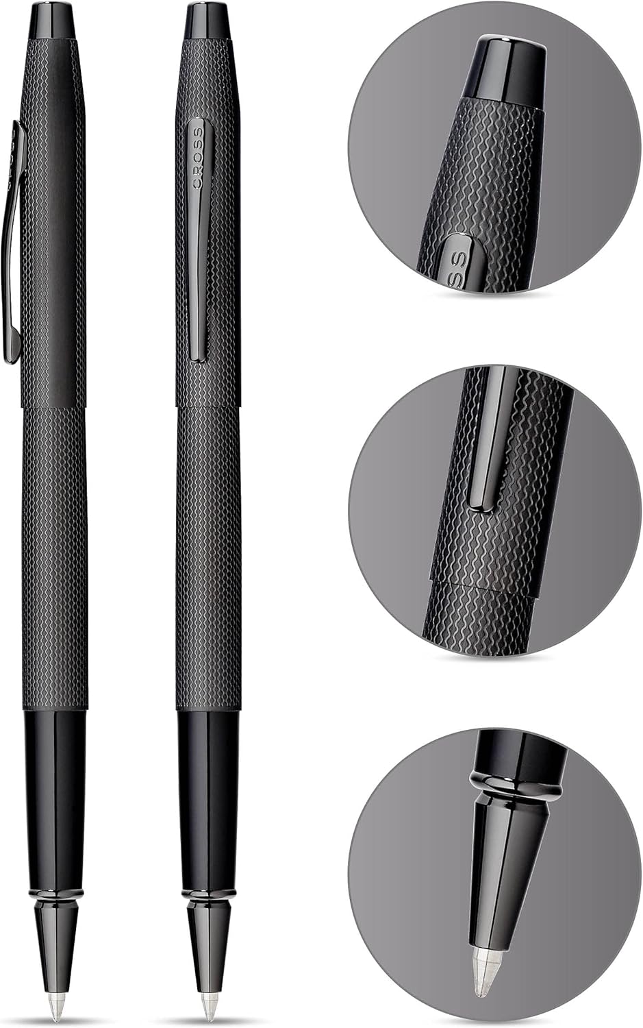Cross Classic Century Rollerball (Gefrästes Diamantmuster, Schreibfarbe: Schwarz) gebürstetes schwar